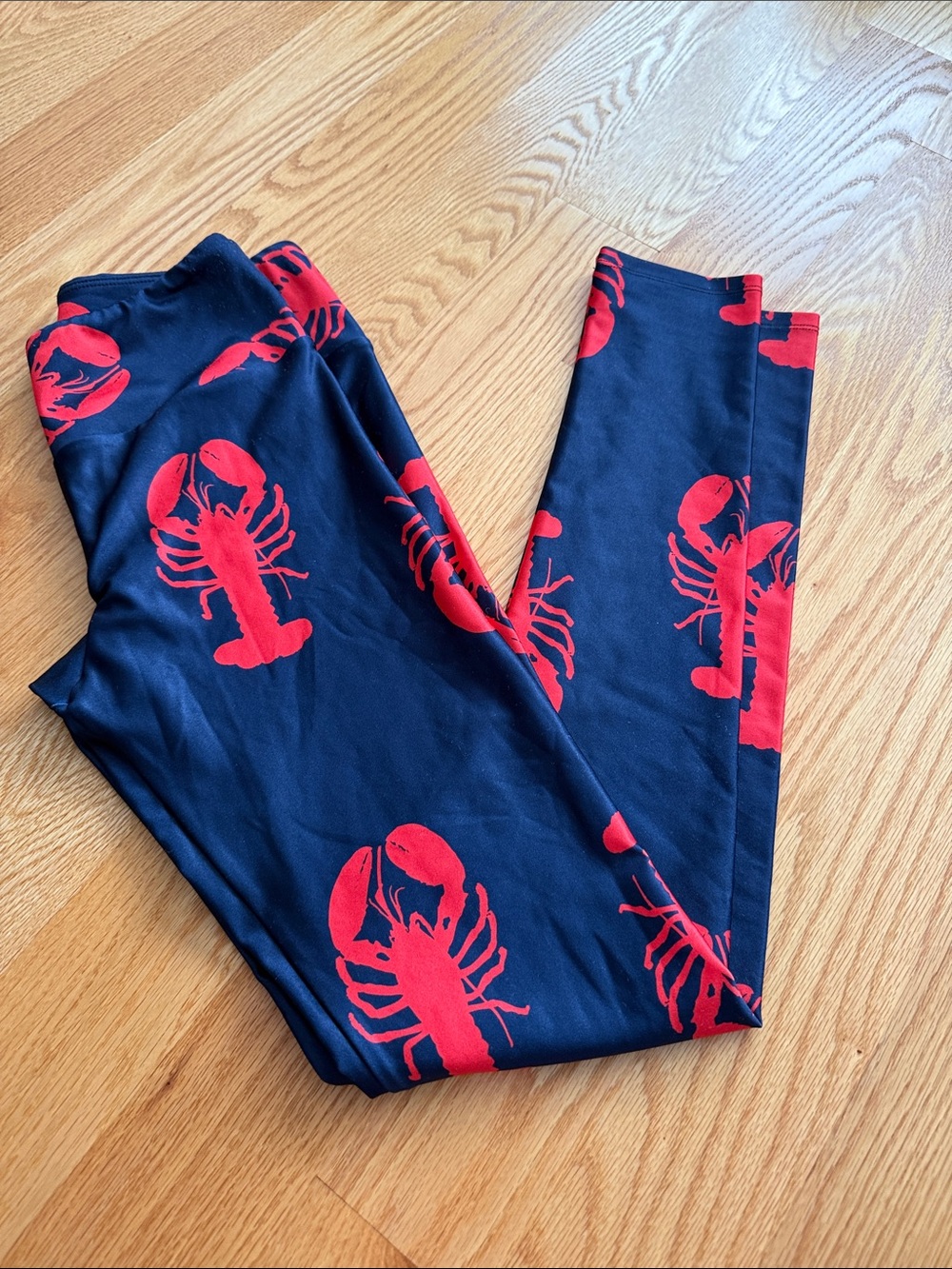 Navy Blue Leggings with Red Lobster Print